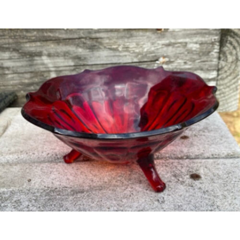 Fenton Art Glass 3 Footed Bowl Ruby Red Amberina Pedestal Candy Dish Vintage 7"